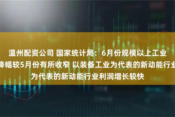 温州配资公司 国家统计局：6月份规模以上工业企业利润同比降幅较5月份有所收窄 以装备工业为代表的新动能行业利润增长较快